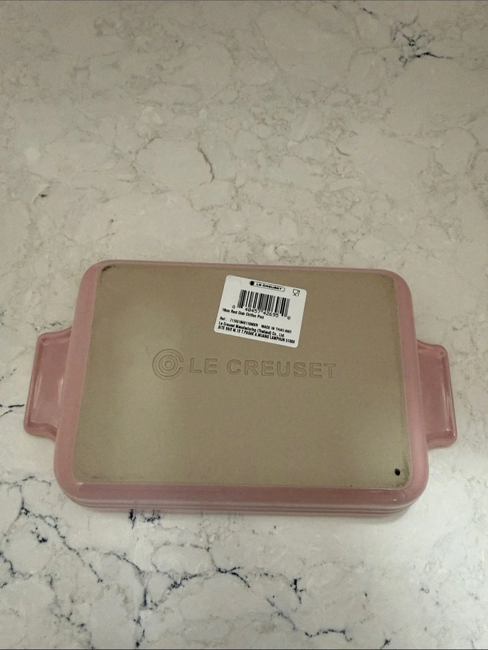Le Creuset Chiffon Pink Rectangular Ceramic Baker with Cream Interior